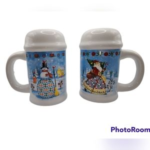 🎄Large Vintage Ceramic Jim Shore Salt & Pepper Shakers with Handles